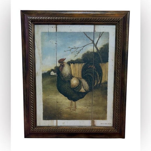 🔻Vintage🔻David Carter Brown, Rustic Rooster Framed Artwork, 17.50"' X 14" 🐔 - Picture 2 of 6